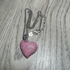 Carolyn Pollack Sterling Silver 925 Pink Carved Floral Heart Necklace